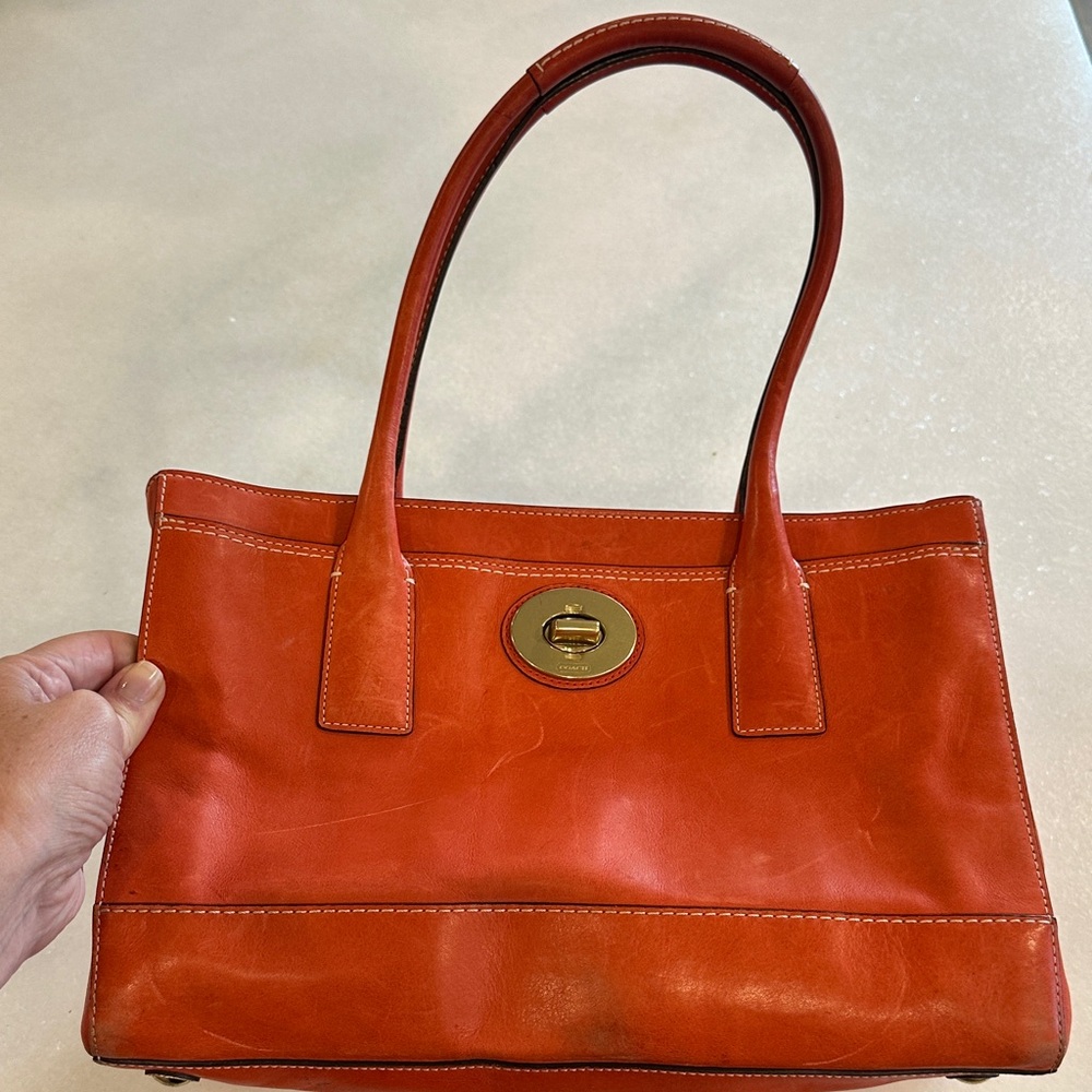 Vintage Authentic Coach, Madeline, large leather in geranium style 11554